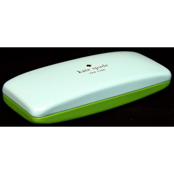 Kate Spade Eyeglass Hard Case Patent Leather Green Teal Flip Eye Print Clamshell - Picture 1 of 13